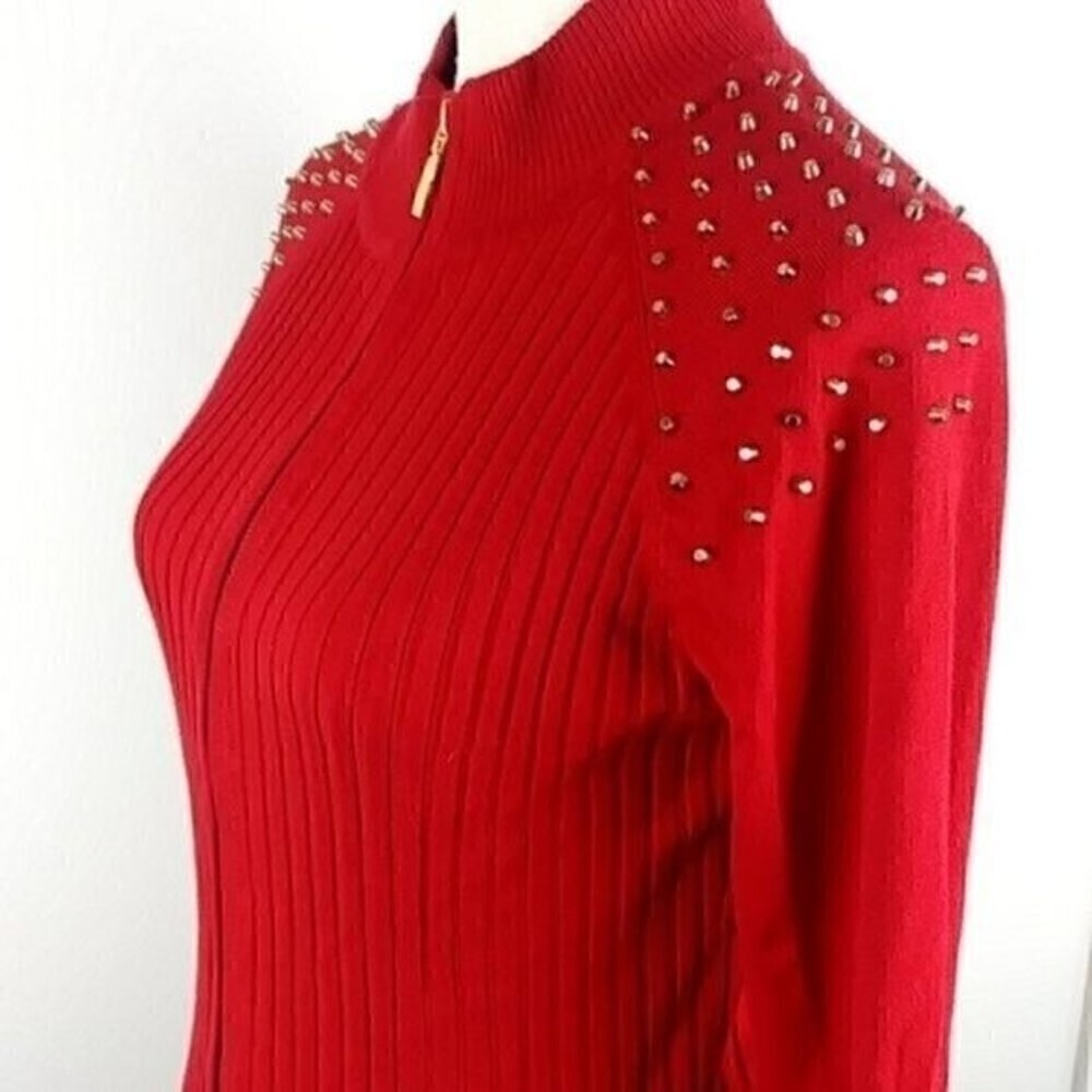 Women's Red Sweater Cardigan Embellished Stud Fontana Red Cardigan Sweater